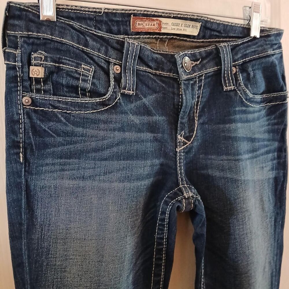 Big Star Casey K Slim Boot low rise blue jeans embroidered pockets 27x33 Y2K - Picture 5 of 7